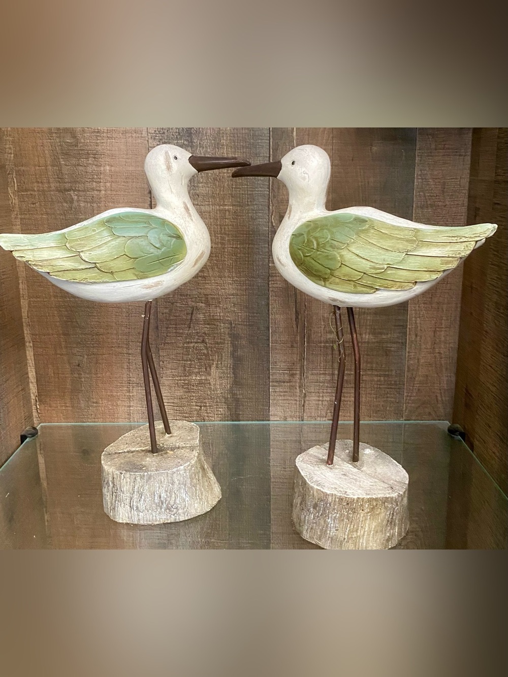 Wooden Seagull Accent Statue Pair - Green and White